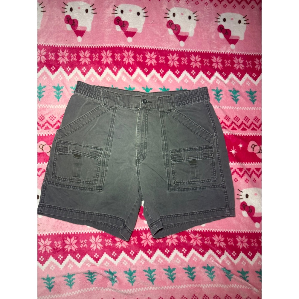 St. Johns Bay Mens Cargo Shorts Size 36 Gray Cotton Elastic Waist Utility Hiking